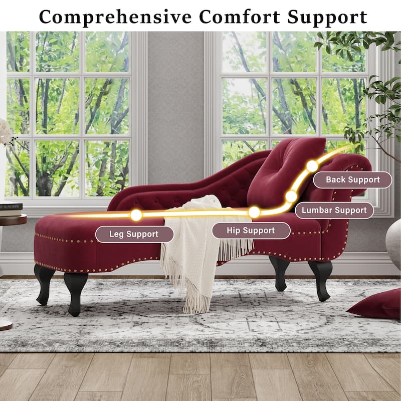 Christopher Knight Home - Bressi Modern Velvet Upholstered Chaise Lounge with Tufted Backrest, Nailhead Trim & Pillow