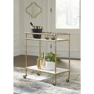 Signature Design by Ashley Plattfield Gold/Clear Bar Cart - 28" W x 14.5" D x 31.63" H