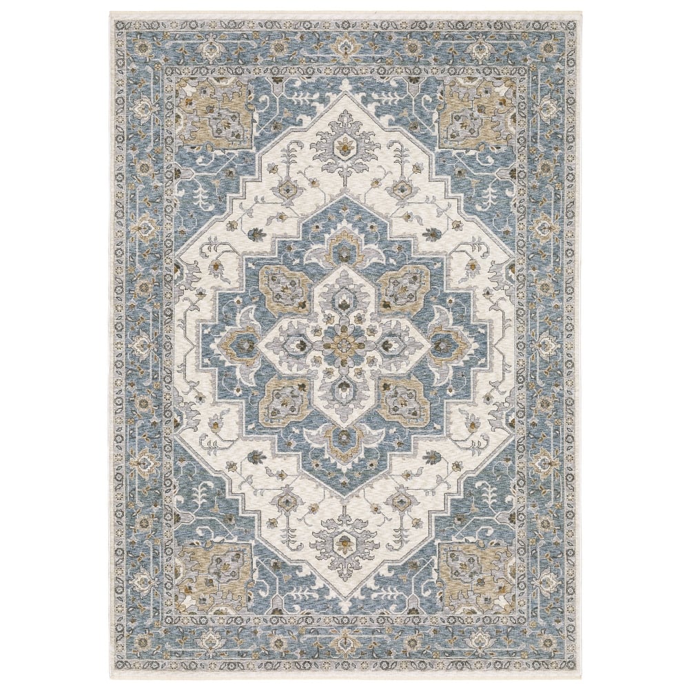 Style Haven Marley Traditional Medallion Blue/ Ivory Area Rug