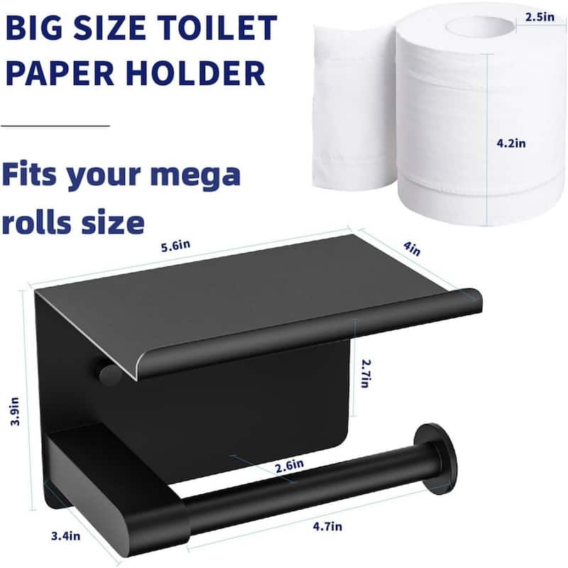 Stainless Steel Self-Adhesive Wall Mounted Toilet Paper Holder with Shelves for Bathroom, Kitchen, RV