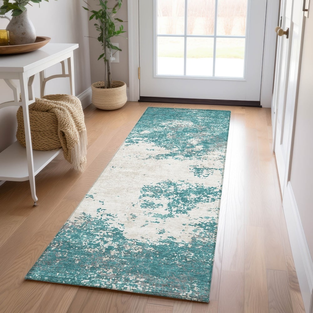 Machine Washable Indoor/ Outdoor Abstract Pixels Chantille Rug