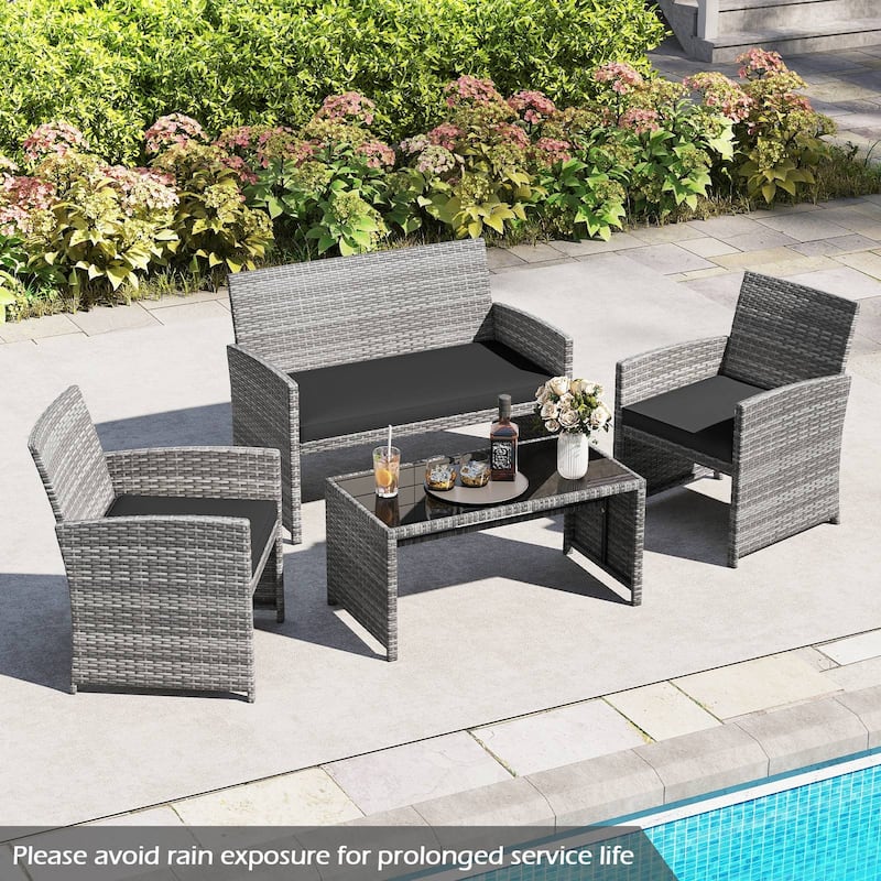 Gymax 8 Piece Patio Furniture Set Outdoor Wicker Conversation Set w/