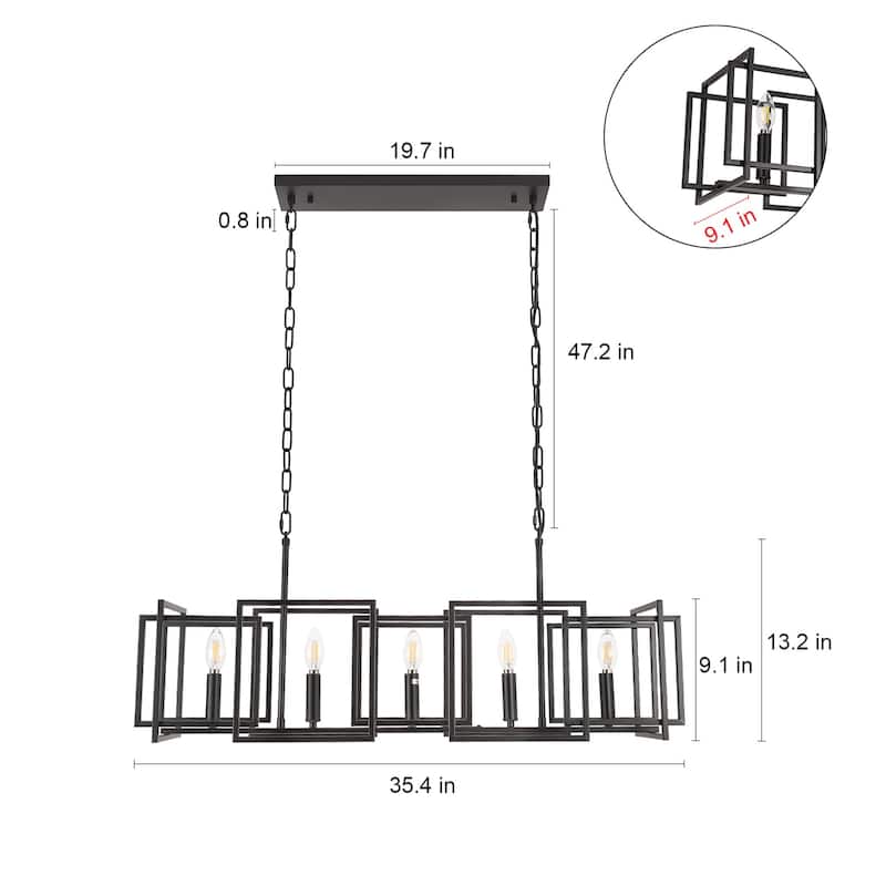 5 - Light Dimmable Kitchen Island Chandelier - Matte Black - N/A