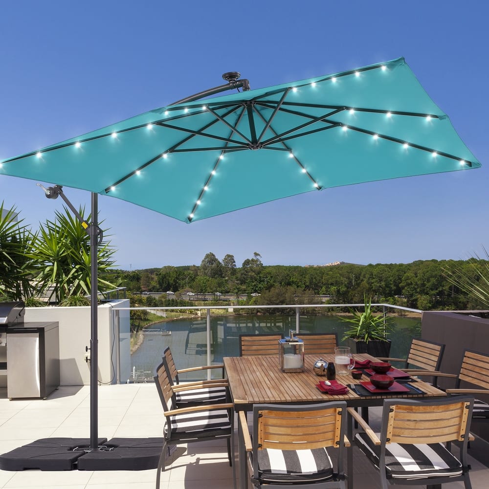LIVOOSUN Outdoor Patio Umbrella, Square Canopy Offset LED Umbrella