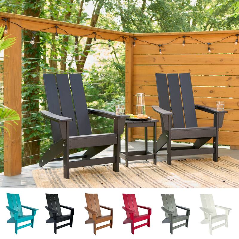 Hampton All Weather Poly Lumber Outdoor Modern Adirondack Chair and Table Set