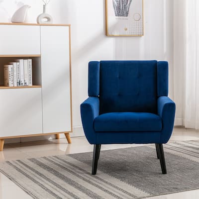 Accent Chair, Mid-Century Modern Comfy Reading Chair Upholstered Velvet Armchair for Bedroom, Living Room,Navy Blue