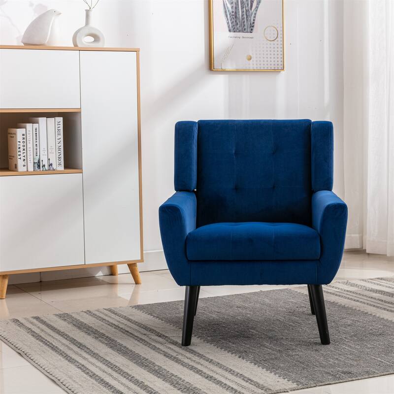 Stylish Upholstered Seating Armchair with Tapered Metal Legs, Light Blue Single Sofa Chair Accent Chair with Flared Armrests