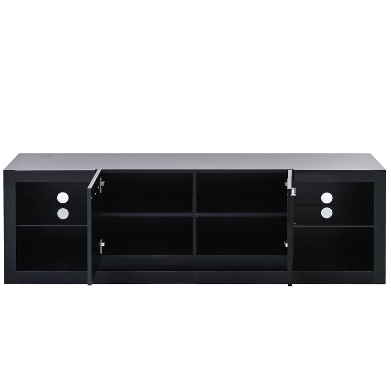 Contemporary White TV Stand with LED Lighting, Glass Shelves, and Large Storage Capacity, Fits TVs Up to 61.