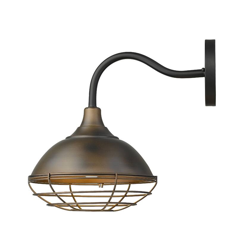 1-Light Farmhouse Style Outdoor Wall Sconce Light Fixture in Oil-Rubbed Bronze Finish with Wire Cage