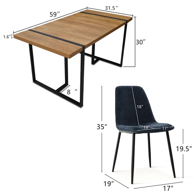 Rectangular Dining Table Set for 4 with Upholstered Chairs