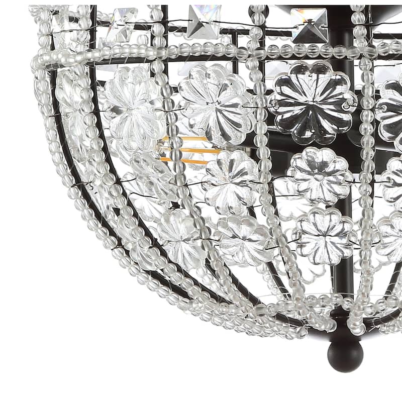 Leila 12" Crystal Flower Metal/Acrylic LED Semi-Flush Mount, Black/Clear by JONATHAN Y