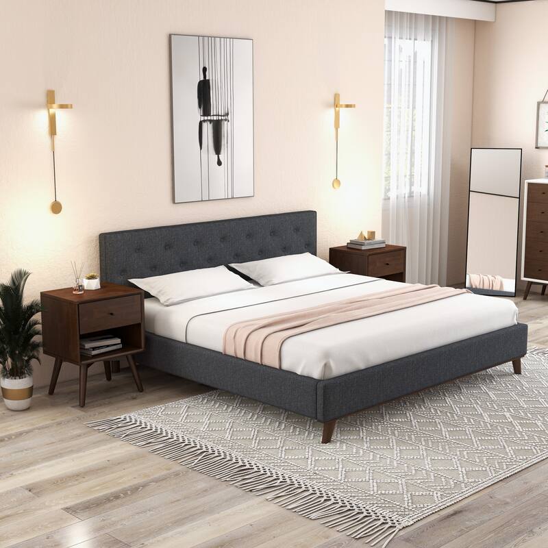 GDFStudio - Caroline Mid-Century Modern Nightstand with Solid Wood Frame & Single Storage Drawer