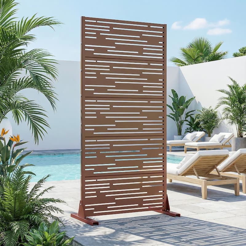 Shine Metal Privacy Screen Panel Free Standing - Brown - 59"x30"