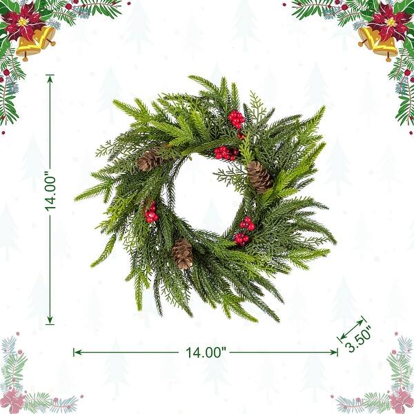 dimension image slide 1 of 3, Glitzhome Christmas Greenery PE Dripping Wreath & Teardrop Set