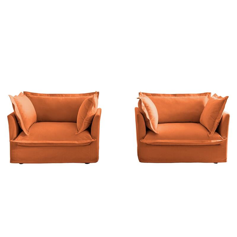 2-Piece Accent Chair with Deep Seat, Lounge Chair with High Back Pillows, Leisure Armchair with Removable Chenille Covers