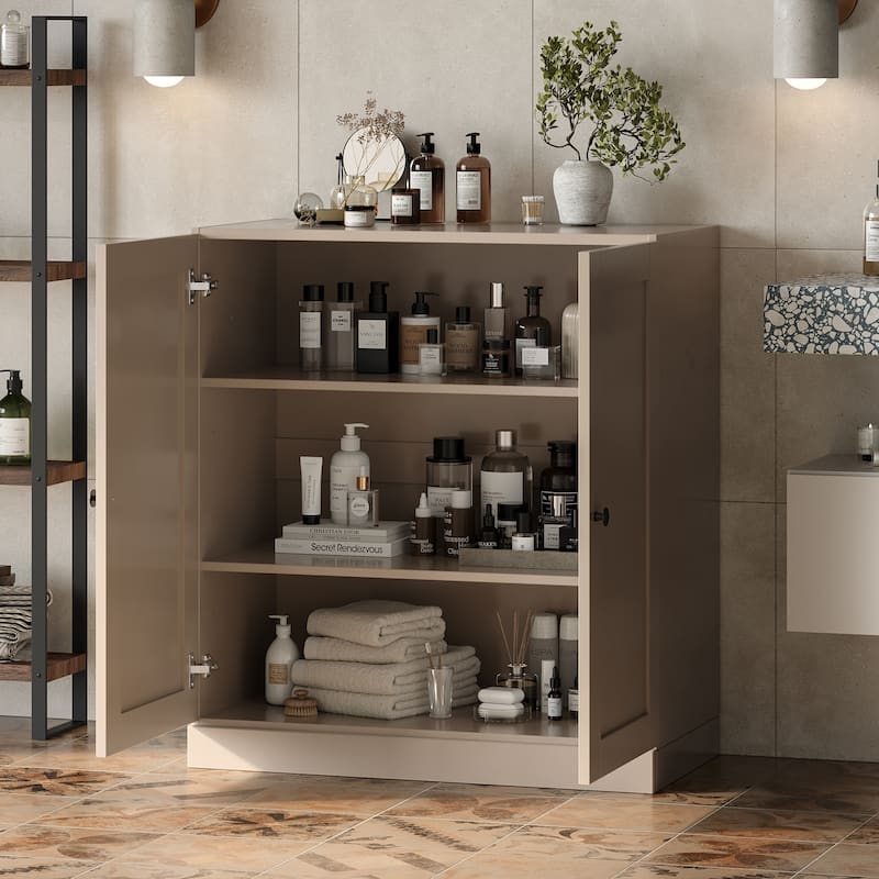 Palace Imports 100% Solid Wood 32" Bathroom Storage Cabinet with Shaker Doors and Adjustable Shelves - Beige