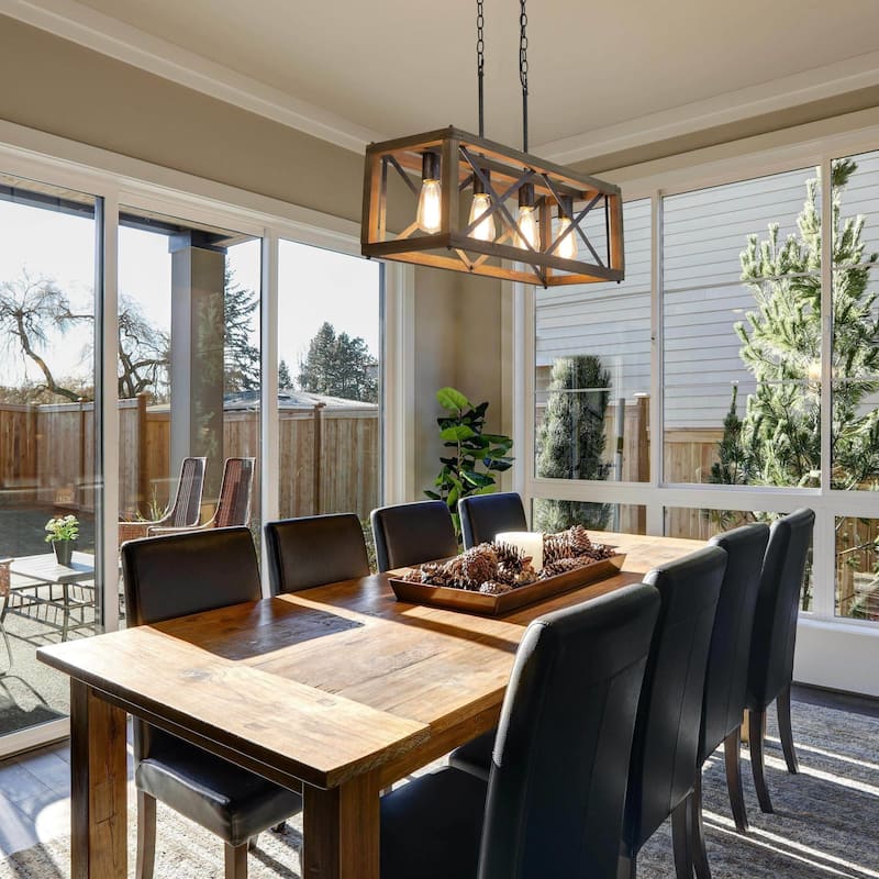 Cobert Modern Farmhouse 4-Light Wood Chandelier Linear Island Lights for Dining Room