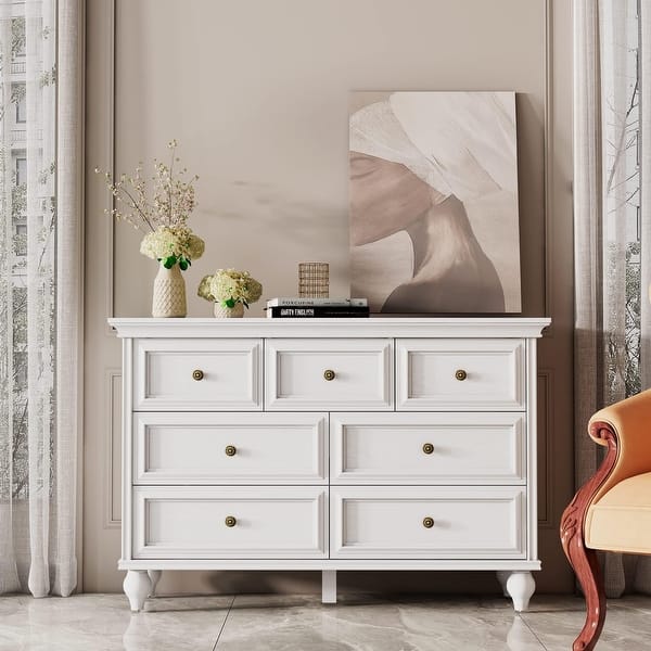 white retro dresser 7-Drawer Vintage Dresser with Metal Handles - Multifunctional Storage Organizer White - Bed Bath & Beyond