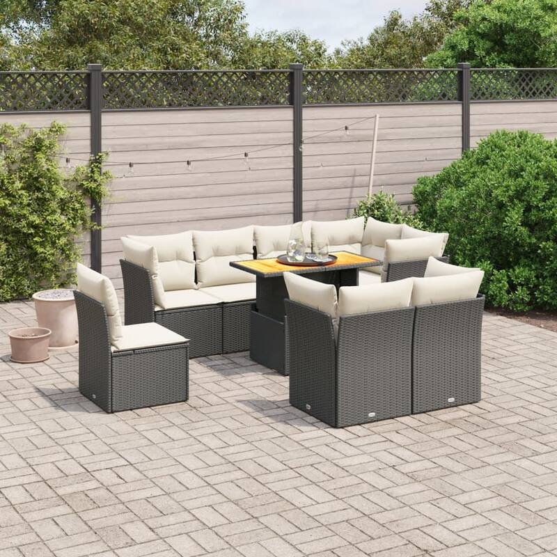 vidaXL Patio Sofa Set with Cushions Table and Lounge Seats 9 Piece Poly Rattan - 21.7 x 39.4 x 28.7
