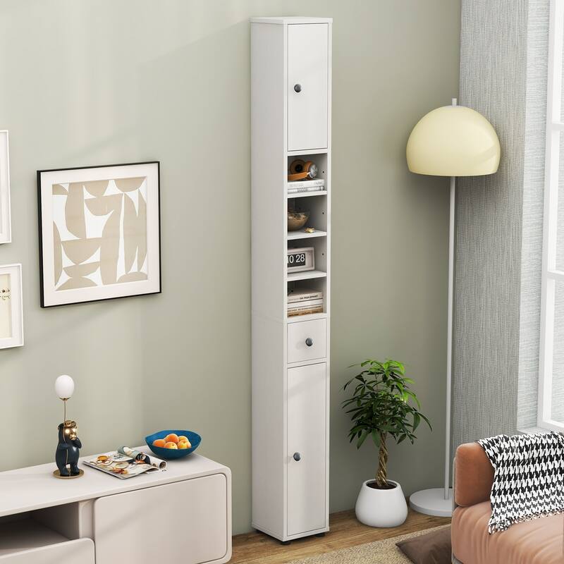 Narrow Freestanding Storage Cabinet for Bathroom Kitchen or Living Room Organization - 8" x 8" x 71"
