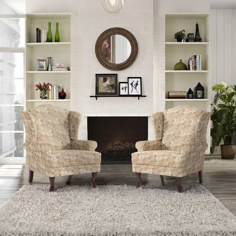 Elegant Living Room Wing Back Arm Chair Upholstered Accent Chair