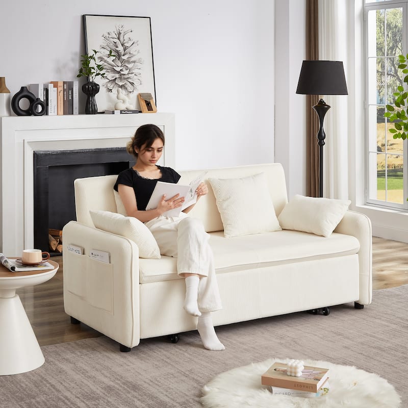 Chenille Interior Lazy Sofa Chaise longue Armchair with three pillows and armrestsSleeping Sofa Bed
