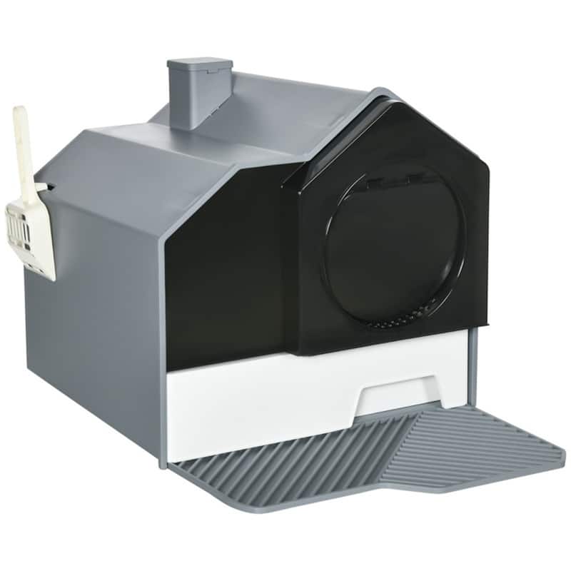 Enclosed Cat Litter Box with Drawer, Odor-Free, Privacy Door, Scoop & Mat Included - 18.5" L x 17.75" W x 16.5" H
