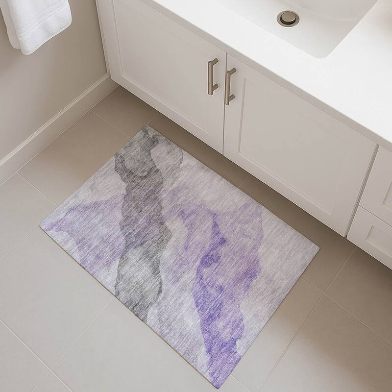 Premium Washable Super Soft Contemporary Fizal Mayfield Rug - Lavender - 1'8" x 2'6"