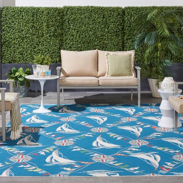 Waverly Sun N' Shade Coastal Nautical Indoor/Outdoor Blue Area Rug