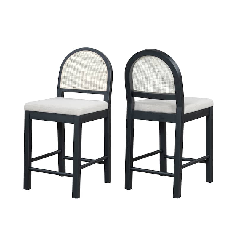 Christopher Knight Home - Elowen Natural Rattan Woven Back with Upholstered Counter Bar Stool (Set of 2) - Black+Gray