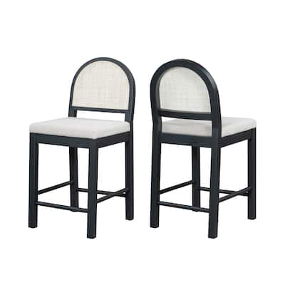 Christopher Knight Home - Elowen Natural Rattan Woven Back with Upholstered Counter Bar Stool (Set of 2)