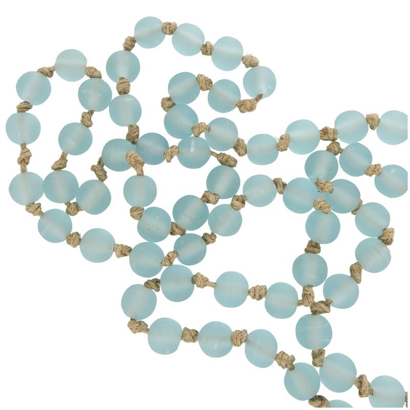 Glass Handmade Round Long Frosted Beaded Garland with Tassel with Knotted Brown Jute - Various Colors - Roche River Decor