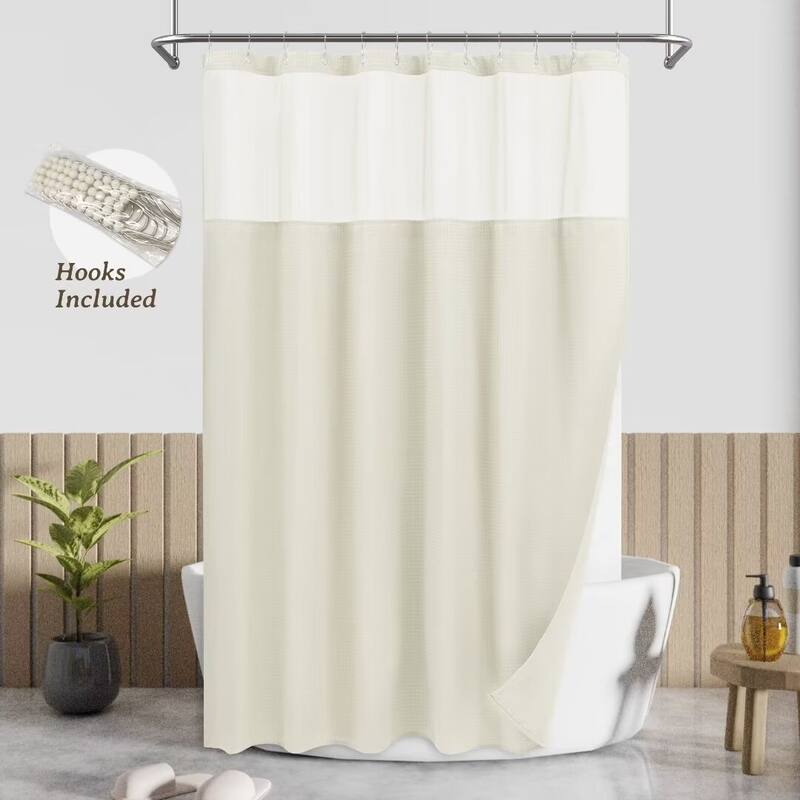Waffle Weave Shower Curtain with Snap-in Liner 12 Hooks Included - 71"Wx72"L - Cream