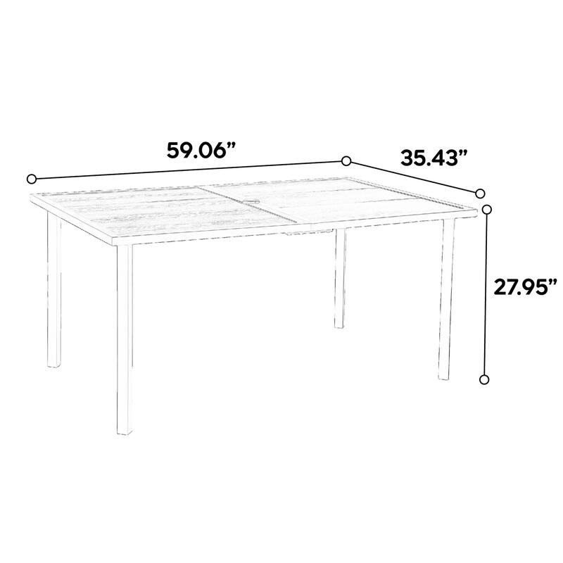 7-Piece Outdoor Patio Steel Dining Set with 59" Rectangular Table, 2 Swivel Rocker & 4 Armchairs, and Rattan Backrest