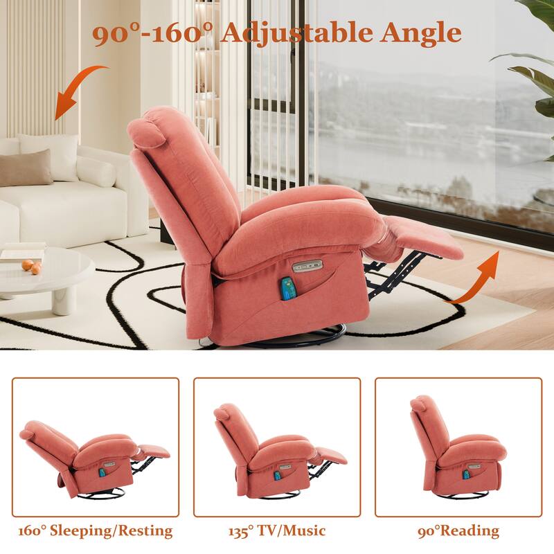 XINMICS Swivel Recliner Chair, Glider Rocking Power Recliner with Massage and Heated