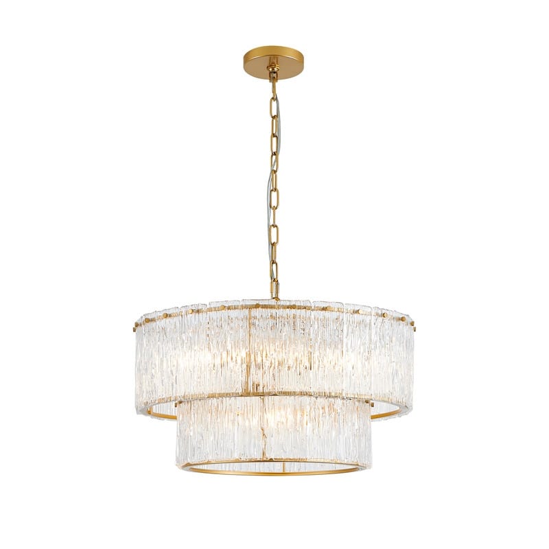KAWOTI 2-Tiered Modern Glam Chandelier with Texcture Glass