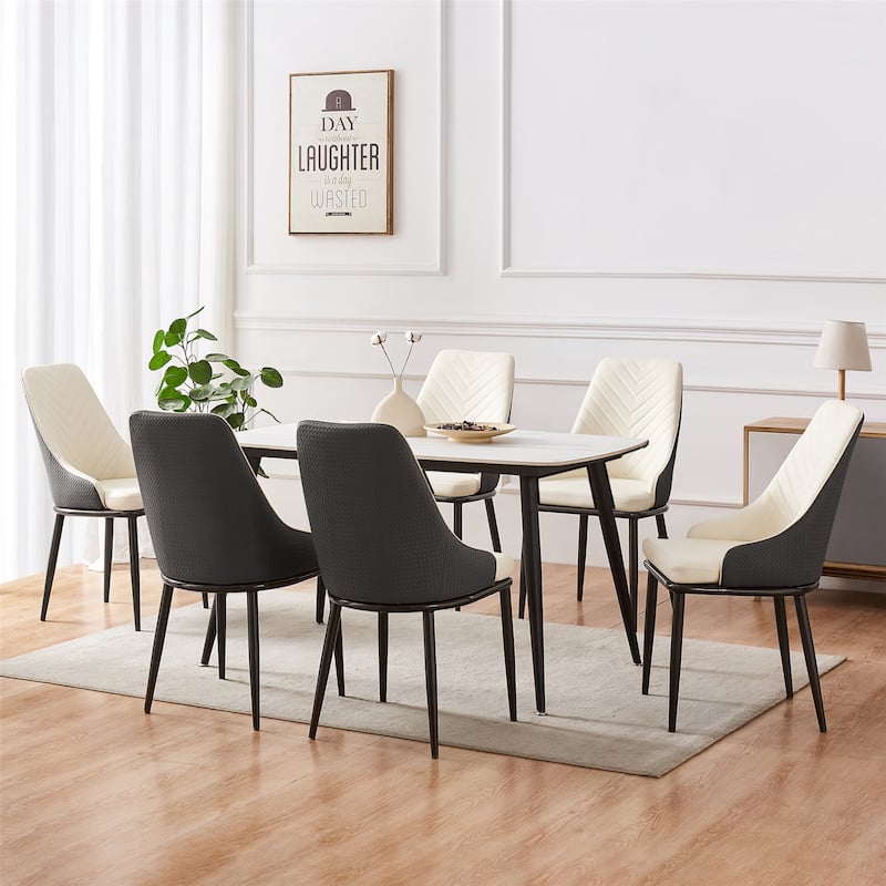 Faux Leather Upholstered Dining Chairs with Woven Back, Set of 2 - 18.11"W x 21.26"D x 36.61"H