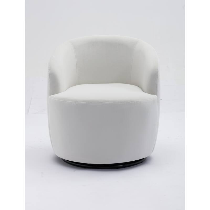 Modern Barrel Swivel Accent Chair with Metal Base, Round Velvet Upholstered Reading Chair w/ Curved Back for Living Room Bedroom