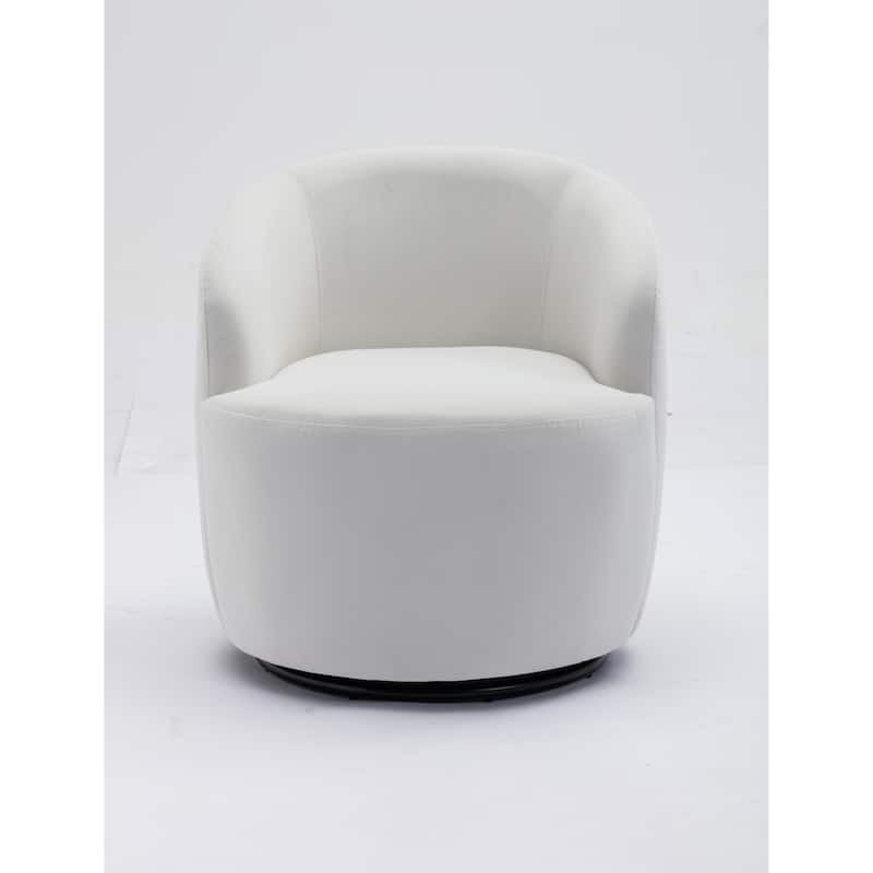 White Velvet Modern 25.6" Upholstered Swivel Barrel Chair with Black Powder Coating and Metal Ring