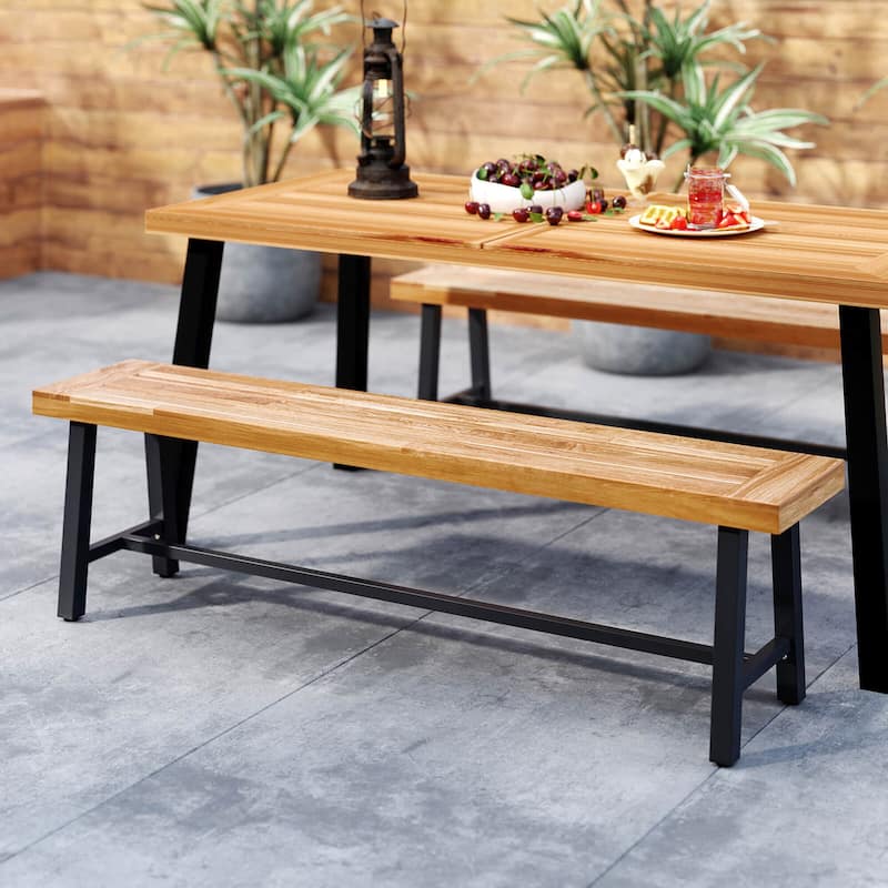 Costway 63" Long Outdoor Acacia Wood Bench Seats up to 3 Persons for - See Details