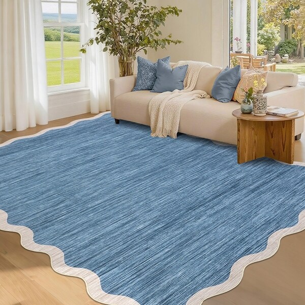 Garvee Scalloped Edge Color Blocking Bordered Area Rug - Bed Bath