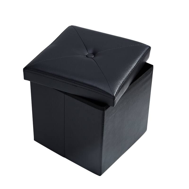 Folding Storage Ottoman, Foot Rest Stool Footstool, Leather Tufted Ottoman, Small Ottoman Cube for Living Room Bedroom Dorm