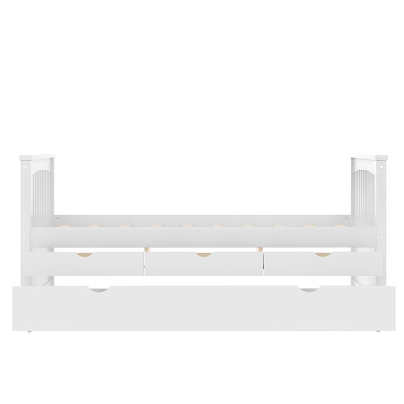 Roomfitters Platform Daybed with Trundle and Drawers, Solid Wood Bed Frame for Guest Rooms