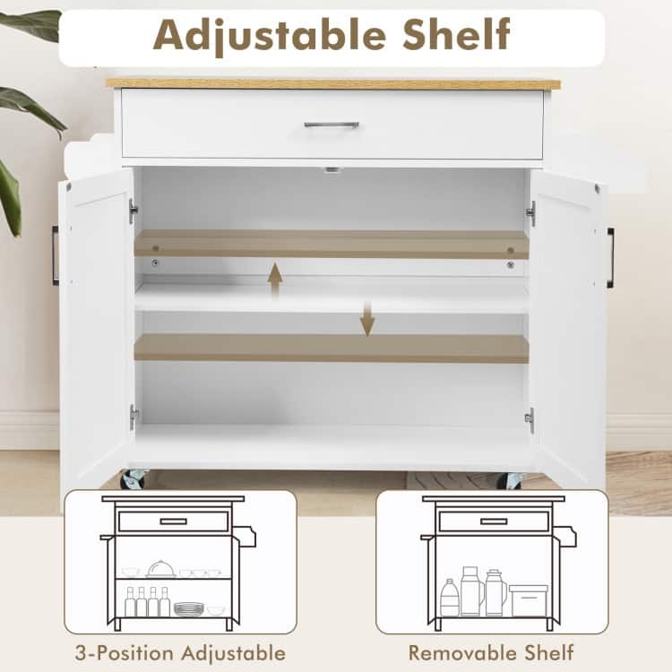 Rolling Kitchen Island Cart with Towel and Spice Rack - 45.5" x 16" x 33.5"(L x W x H)