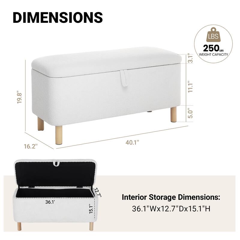 Upholstered Storage Ottoman Bench with Large Hidden Storage Fabric End of Bed Bench
