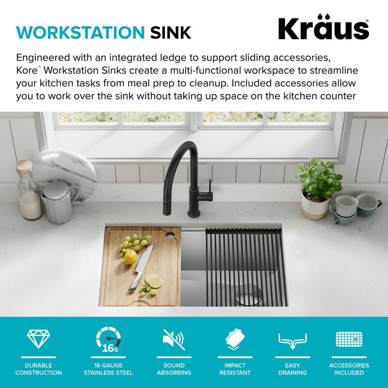 KRAUS Kore Workstation Undermount Stainless Steel Kitchen Sink