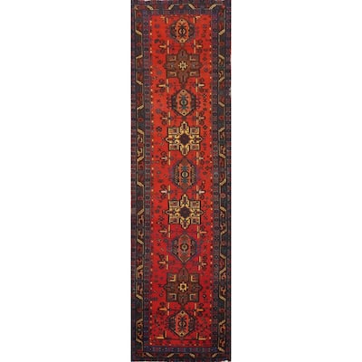Hand Knotted Oriental 100% Wool Carpet Traditional Geometric Oranges & Rust Heriz Runner Rug - 14' 9'' X 3' 0''