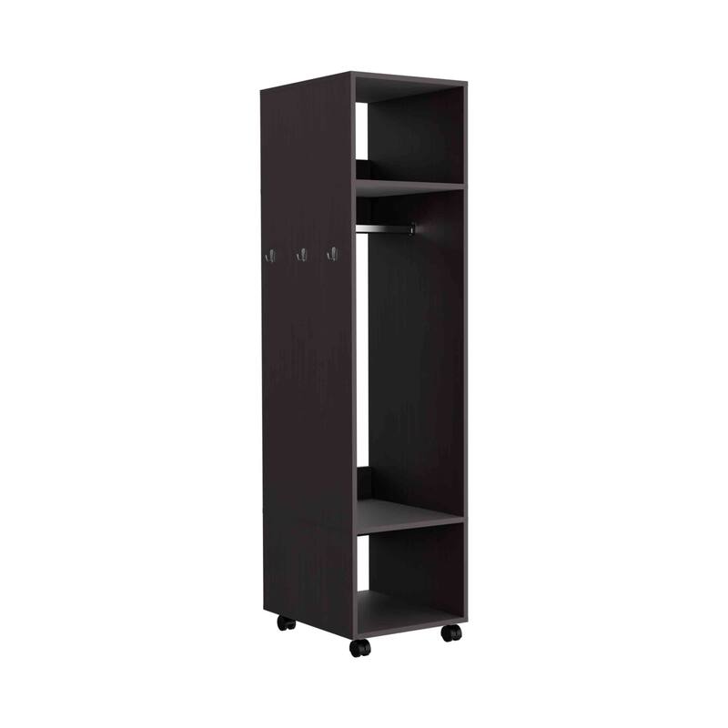 15.7" Modern Mirrored Armoire with Three Shelves, Casters and Hanging Rod