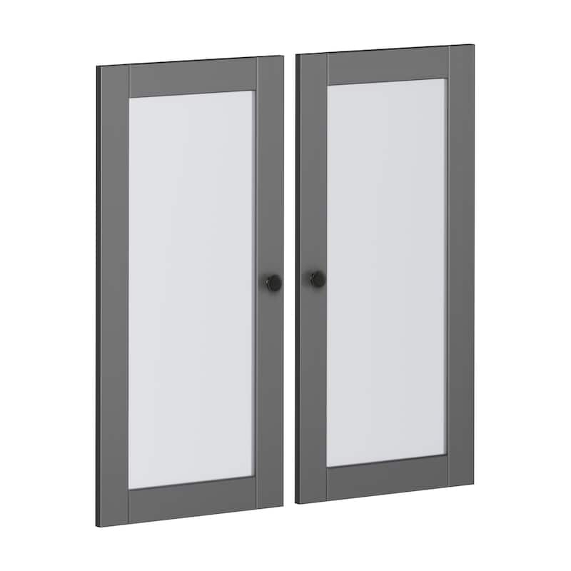 Palace Imports 100% Solid Wood Modular Kitchen Pantry Double Door Kit - Set of 2 - Gray-Frosted