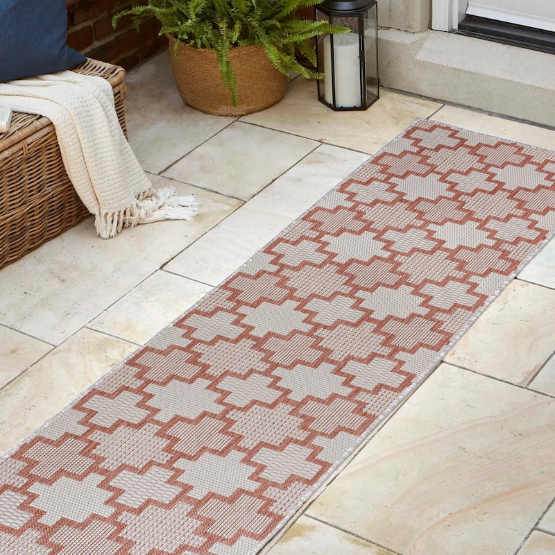 JONATHAN Y Lior Modern Geometric Tile Pattern Salmon/Cream Indoor/Outdoor Area Rug